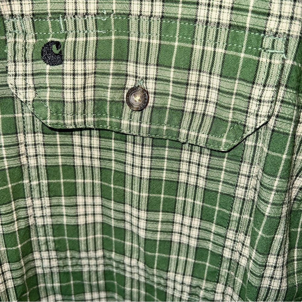 Carhartt Green Plaid Long Sleeve Button-Down Shirt Men’s Large 100% Cotton - Picture 7 of 12